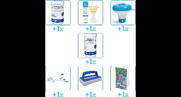 Zwembad Onderhoudspakket - Onderhoud Zwembad - bevat Chloor - Testrips - Chloordrijver - Chloor - Schoonmaakset - Scrubborstel en Zwembadgids (7-delig)