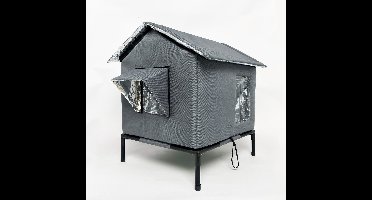 Maat L Grijs Kattenhuis voor Buiten – Weerbestendig, het hele jaar door geïsoleerd onderkomen voor zwerf- en verwilderde katten. Ruim interieur; water- en winddicht ontwerp voor tuin, veranda of garage (45*40*55 cm).
