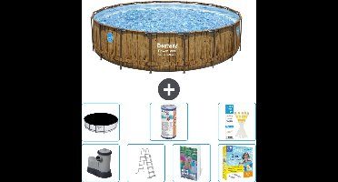 Bestway Rond Power Steel Swim Vista Zwembad - Houtprint - 549 x 122 - Inclusief Pomp - Ladder - Afdekzeil - Filter - Onderhoudspakket - 8-delig
