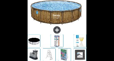 Bestway Rond Power Steel Swim Vista Zwembad - Houtprint - 549 x 122 - Inclusief Pomp - Ladder - Afdekzeil - Filter - Vloertegels - 8-delig