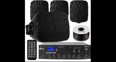 Power Dynamics set van 4 buiten speakers - 2-zone versterker met mini speakers - Bluetooth - Zwart