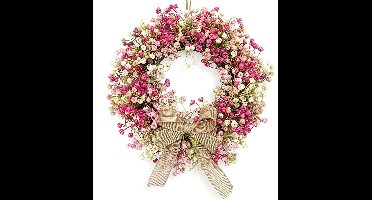Kunstbloemenkrans met Strikdecoratie, 30cm Kunstmatige Gipskruid Krans, Geschikt voor Bruiloft, Feest, Thuisdecoratie