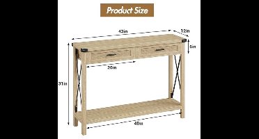 Rustieke Sidetable – Bijzettafel – Haltafel – Sofa Tafel – Opbergmeubel – Burlwood Variant – Houten Frame – 2 Rieten Lades – Open Opbergplank – 109 cm Breedte – Eenvoudige Montage
