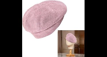 Mode baretten Geruite bolhoed voor vrouwen Franse schildershoed Feest achthoekige petten Elegante winter/herfsthoed - Winterbaret muts Dames Dames baretten Baret jurk hoed Warm-roze