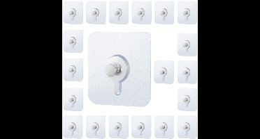 20 stuks boorvrije klevende haken, zonder sporen, zonder spijkers, oliebestendig, waterdicht, voor het ophangen van wandlijsten en fotohangers, voor keuken en badkamer, transparant, 6x6 cm
