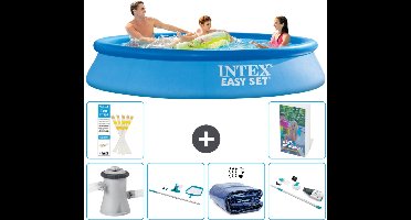Intex Rond Opblaasbaar Easy Set Zwembad - 305 x 61 cm - Blauw - Inclusief Pomp Schoonmaakset - Solarzeil - Stofzuiger - 7-delig