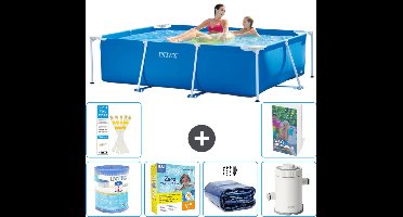 Intex Rechthoekig Frame Zwembad - 220 x 150 x 60 cm - Blauw - Inclusief Filter - Onderhoudspakket - Solarzeil - Zwembadfilterpomp - 7-delig