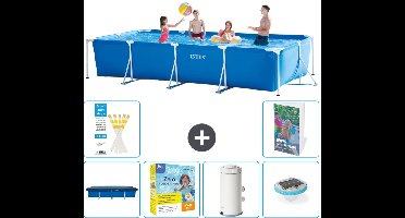 Intex Rechthoekig Frame Zwembad - 450 x 220 x 84 cm - Blauw - Inclusief Afdekzeil - Onderhoudspakket - Zwembadfilterpomp - Verlichting - 7-delig