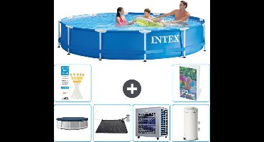 Intex Rond Frame Zwembad - 366 x 76 cm - Blauw - Inclusief Afdekzeil - Solar Mat - Warmtepomp - Zwembadfilterpomp - 7-delig
