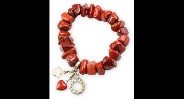 Split armband rode Jaspis met bedels