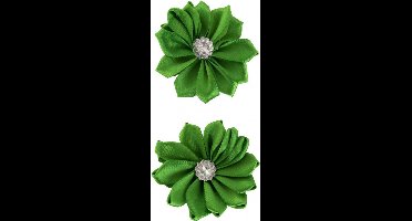 Bloem satijn met steen 6 cm groen