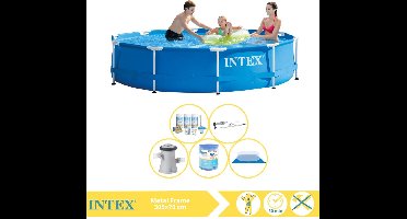 Intex Metal Frame Zwembad - Opzetzwembad - 305x76 cm - Inclusief Onderhoudspakket, Filter, Grondzeil en Stofzuiger