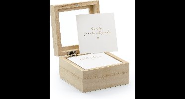 Gastenboek/huwelijksadvies box - Bruiloft - incl. 100 wensbriefjes - hout/wit - 10 x 6 cm