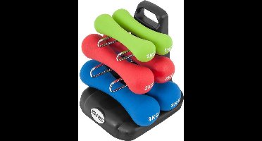 Gorilla Sports Aerobic Halterset - Neopreen - 12 kg - Inclusief standaard - 6 Halters