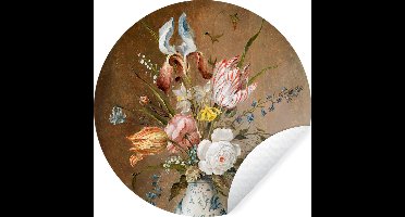 Behangcirkel bloemen - Kunst - Oude meesters - Stilleven - Behangsticker - Ronde wanddecoratie - Wandsticker - 30x30 cm - Muurstickers slaapkamer - Sticker muur - Plak stickers