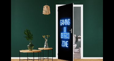 Deursticker Gaming - Tekst - Gaming zone - Neon - Blauw - 85x205 cm - Deurposter