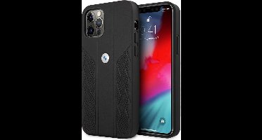 iPhone 12 Pro Max Backcase hoesje - BMW - Effen Zwart - Leer