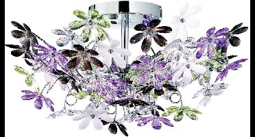 REALITY FLOWER - Plafondlamp - Chroom - excl. 4x E14 4W - Diameter 560 mm - Chroom - Multi kleurige en heldere blaadjes