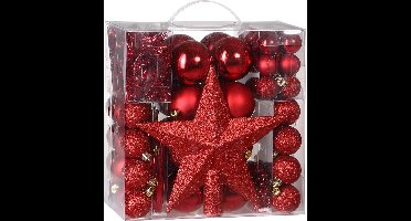 Deuba Kerstboomballen - Set van 77 Kunstof Mat Glanzend - Rood