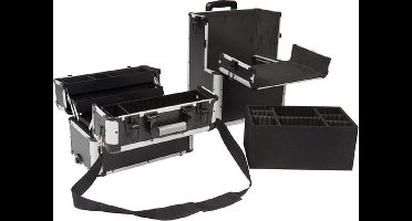 Perel Multifunctionele gereedschapskoffer, trolley, telescopisch handgreep, 3 compartimenten, met sleutelslot, 2 sleutels, aluminium, zwart, 370 x 225 x 670 mm