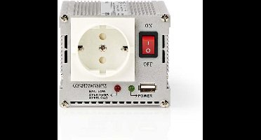 Nedis Omvormer Gemodificeerde Sinusgolf - Ingangsvoltage: 24 V DC - Apparaat stroomoutput: Type F (CEE 7/3) / USB-A - 230 V AC 50 Hz - 300 W - Piekvermogen: 600 W - Accuklemmen + Aansteker - Zilver