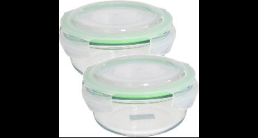 Gerimport Bewaarbakje/vershoudbakje - Set van 2x stuks - 1750 ml - ovenbestendig glas - rond met deksel