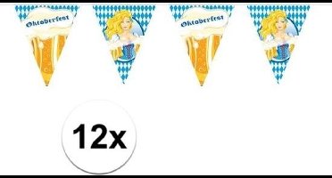 Oktoberfest - 12x Oktoberfest/bierfeest vlaggenlijnen/slingers met blonde dame 10 meter - Feestartikelen versiering