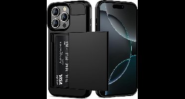Hoesje Geschikt voor iPhone 16 Pro Hoesje Zwart - shockproof Backcover met pasjeshouder - Ruimte voor 2 pasjes