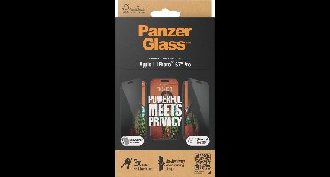 PanzerGlass Screenprotector geschikt voor Apple iPhone 15 Pro Max Glazen | PanzerGlass Ultra-Wide Fit Screenprotector Privacy - Case Friendly + Installatie Frame