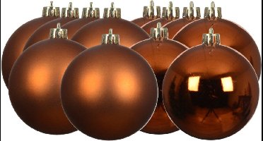 Decoris kerstballen - 12x stuks - 6 cm - koper/cognac bruin -kunststof -kerstversiering