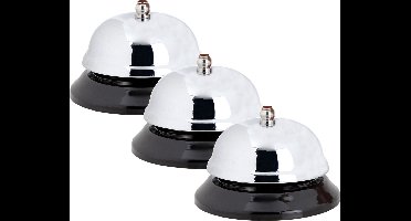 3x Stuks receptiebel 8,5 cm zilver van metaal - Baliebel - Hotelbel