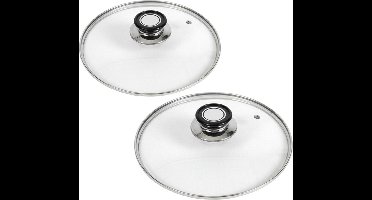 Gerimport universele glazen pannendeksels - 2x - voor dia 26 en 30 cm - keuken - met stoomgaatje