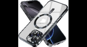 Hoesje Geschikt voor iPhone 16 Pro Max Magsafe hoes - Lens beschermer – backcover – Transparant/Zwart