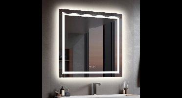 Spiegel - Badkamerspiegel - Make-upspiegel - Vierkant Spiegel - met Dimbare Verlichte - 3 Kleuren - Aanraaksensor - Voorruitverluchting - IP65 Waterdichte - 110-240V - 80 x 80 cm