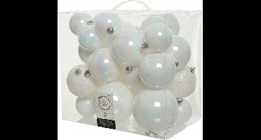 Decoris Kerstballen - 26x st - parelmoer wit - 6-8-10 cm - kunststof - kerstversiering