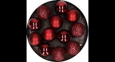 12x Donkerrode kunststof kerstballen 6 cm - Mat/glans - Onbreekbare plastic kerstballen - Kerstboomversiering donkerrood