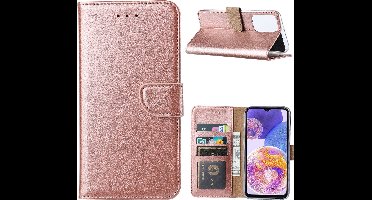Hoesje Geschikt Voor Samsung Galaxy A23 4/5G hoesje bookcase Rose Goud - Hoesje Geschikt Voor Samsung Galaxy A23 4/5G bookcase portemonnee Hoesje Geschikt Voor Samsung Galaxy A23 screenprotector / 2X Beschermglas