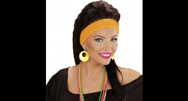 Verkleed oorbellen Retro - neon geel - kunststof - met clip - Disco/jaren 70 thema accessoires