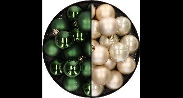 32x stuks kunststof kerstballen mix van donkergroen en champagne 4 cm - Kerstversiering