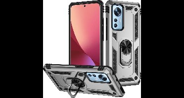 Hoesje Geschikt voor Xiaomi 12 Pro Ring hoesje Hybrid Armor Anti-Shock hoesje Zilver - Hoesje Geschikt voor Xiaomi 12 Pro -Hoesje Geschikt voor Xiaomi 12 Pro Hoesje kickstand Ring houder cover TPU backcover hoesje