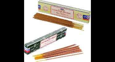 Satya Wierook cadeaus set - 2x geurstokjes - Jasmijn en Patchouli Forrest geur - Meditatie