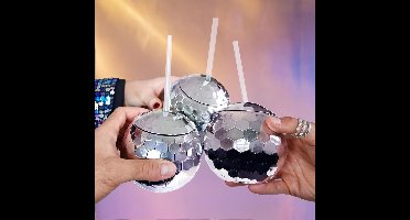 MikaMax Disco Ball Cups – Set van 3 – Herbruikbare Cocktail Glazen – Inclusief Plastic Rietjes – Perfect voor Feestjes en Cocktails