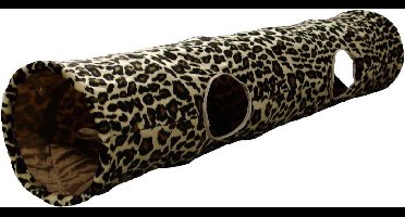 Flamingo Kattentunnel – Leopard katten tunnel met bal – 130x25cm – opvouwbaar met 4 ingangen en knispergeluid
