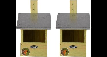 2x Houten vogelhuisjes/nestkastjes roodborstjes - Tuindecoratie vogelnest nestkast vogelhuisjes - tuindieren