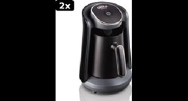 2x Arzum OKKA Minio Silver - Turkse Koffiemachine - Zwart & Chroom | 4 kopjes | OK004-K - Black & Silver | Turkish Coffee Maker