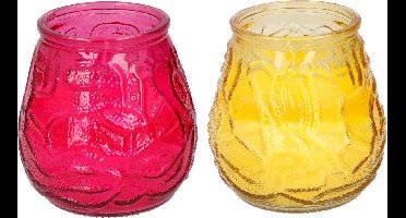 Arti Casa 4x stuks Citronella Lowboy tafelkaarsen 10 cm geel en rood glas