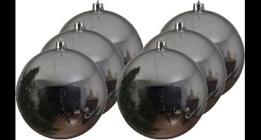 Decoris Kerstbal - 6x - zilver - groot - 20 cm - kunststof - glans - kerstversiering
