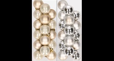 Kleine kerstballen - 32x st - champagne en zilver - D4 cm - kunststof - kerstversiering