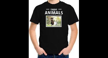 Dieren foto t-shirt Geit - zwart - kinderen - farm animals - cadeau shirt Geiten liefhebber - kinderkleding / kleding 134/140