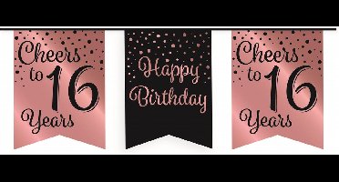 Vlaggetjesslinger roze/zwart - 16